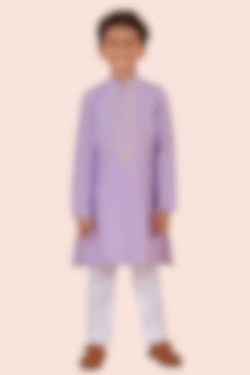 Purple Cotton Silk Embroidered Kurta Set For Boys by Partykles