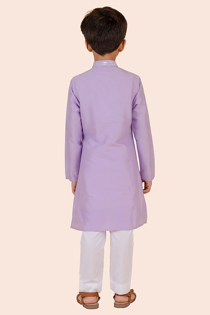 Purple Cotton Silk Embroidered Kurta Set For Boys by Partykles at Pernia's Pop Up Shop