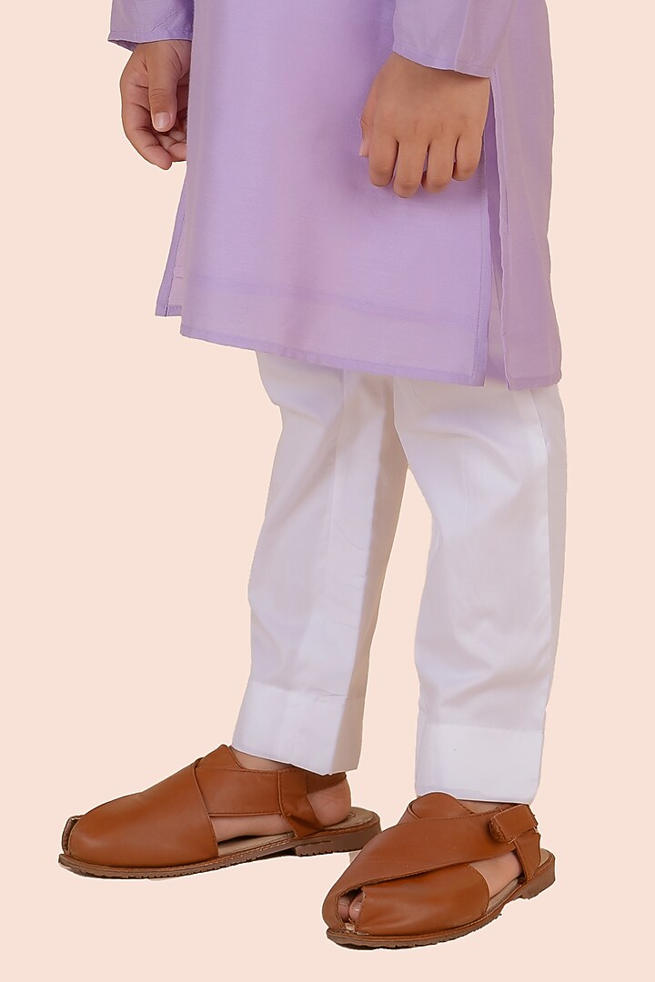 Purple Cotton Silk Embroidered Kurta Set For Boys by Partykles at Pernia's Pop Up Shop