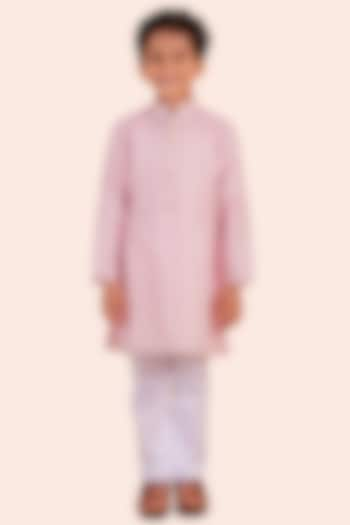 Pink Banarasi Silk Printed & Moti Embroidered kurta Set For Boys by Partykles at Pernia's Pop Up Shop