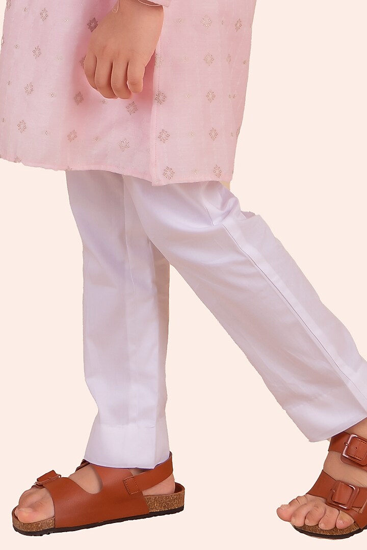 Pink Banarasi Silk Printed & Moti Embroidered kurta Set For Boys by Partykles at Pernia's Pop Up Shop