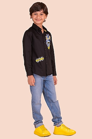 Black Cotton Sequins Embroidered Shirt by Partykles
