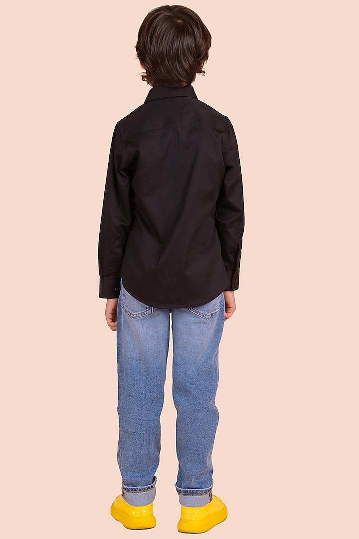 Black Cotton Sequins Embroidered Shirt by Partykles at Pernia's Pop Up Shop
