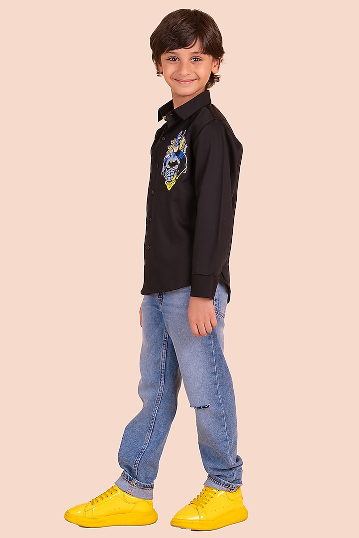 Black Cotton Sequins Embroidered Shirt by Partykles at Pernia's Pop Up Shop