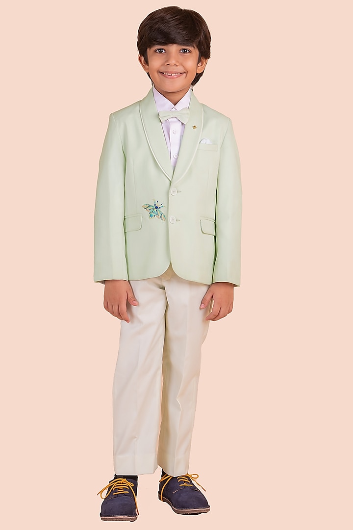 Green Gabardine Thread Embroidered Blazer by Partykles at Pernia's Pop Up Shop