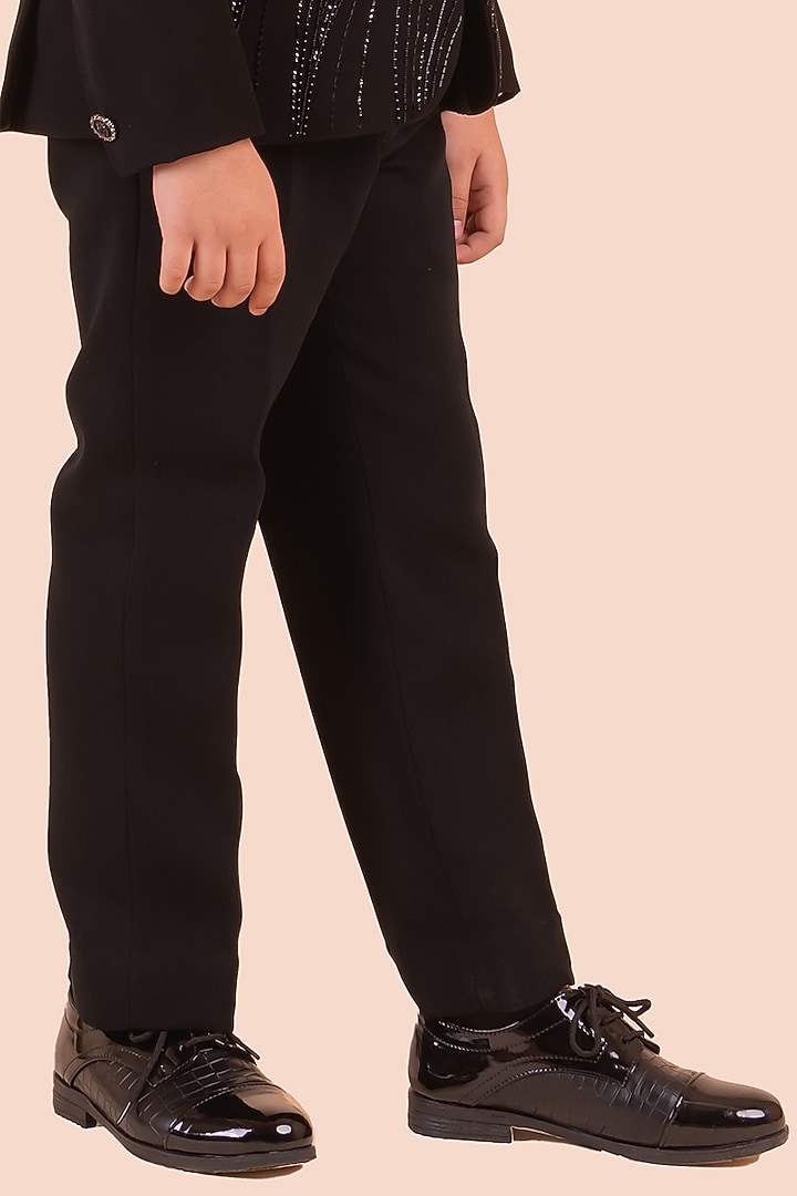 Black Japanese Bomario Cutdana Hand Embroidered Tuxedo Set For Boys by Partykles at Pernia's Pop Up Shop