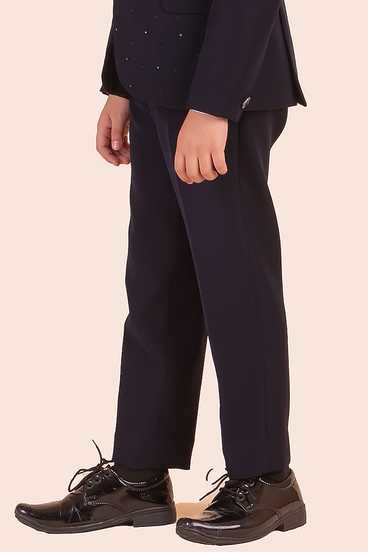 Navy Blue Japanese Bommario Cutdana Hand Embroidered Tuxedo Set For Boys by Partykles at Pernia's Pop Up Shop