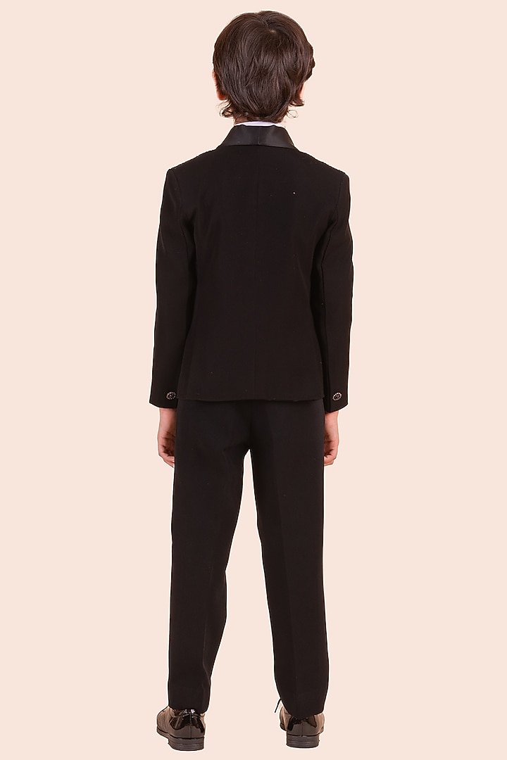 Black Japanese Bommario Cutdana Hand Embroidered Tuxedo Set For Boys by Partykles at Pernia's Pop Up Shop