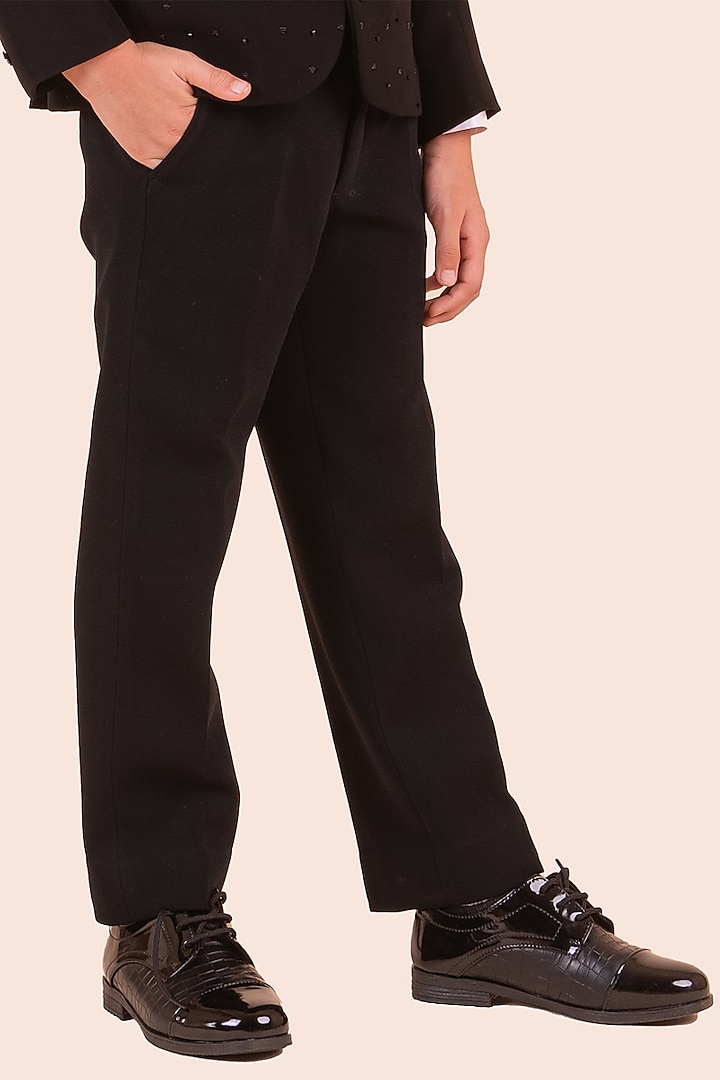 Black Japanese Bommario Cutdana Hand Embroidered Tuxedo Set For Boys by Partykles at Pernia's Pop Up Shop