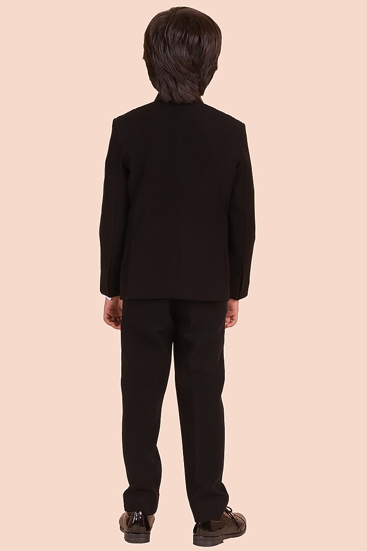 Black Japanese Bommario Cutdana Hand Embroidered Jodhpuri Bandhgala Set For Boys by Partykles at Pernia's Pop Up Shop