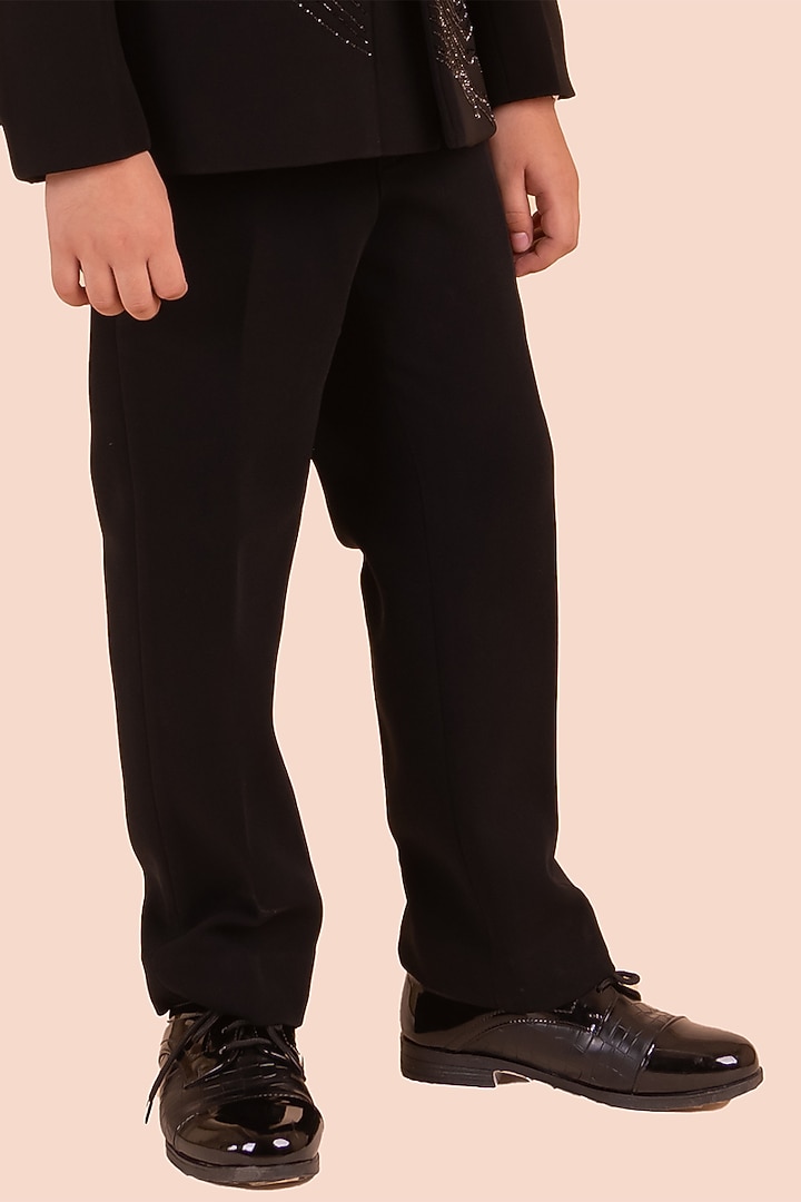 Black Japanese Bommario Cutdana Hand Embroidered Jodhpuri Bandhgala Set For Boys by Partykles at Pernia's Pop Up Shop