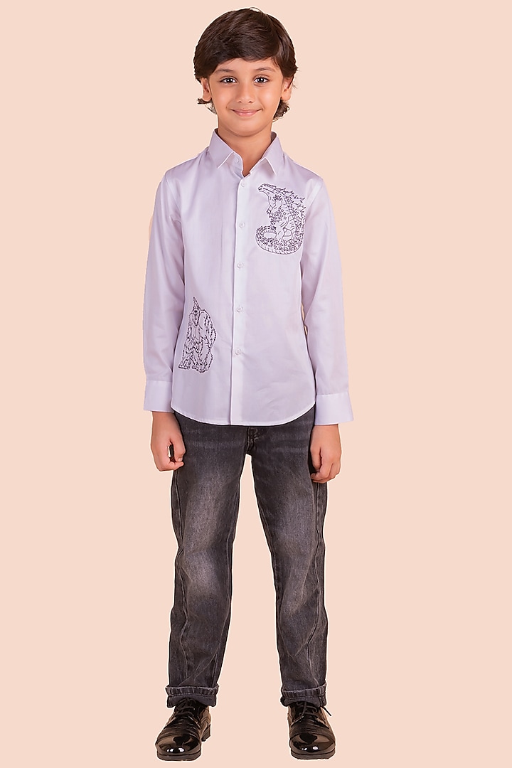 White Cotton Thread Work Embroidered Shirt by Partykles at Pernia's Pop Up Shop