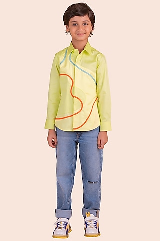 Multi-Colored Cotton Color-Blocked Threadwork Shirt by Partykles