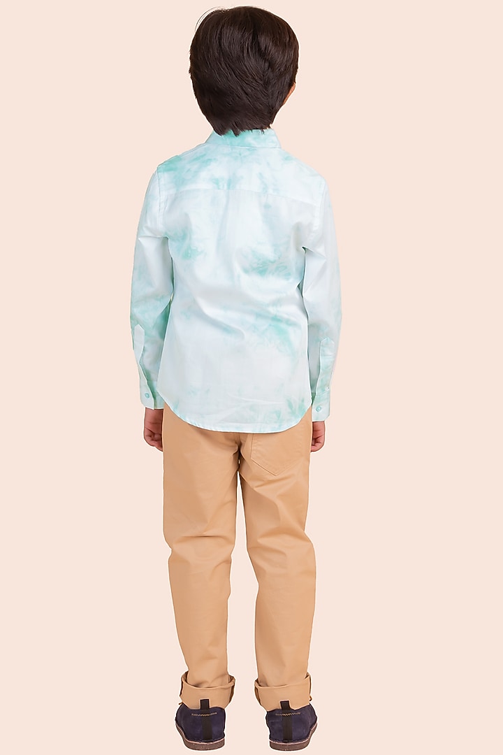 Aqua Cotton Fish Moti Embroidered Tie-Dye Shirt by Partykles at Pernia's Pop Up Shop