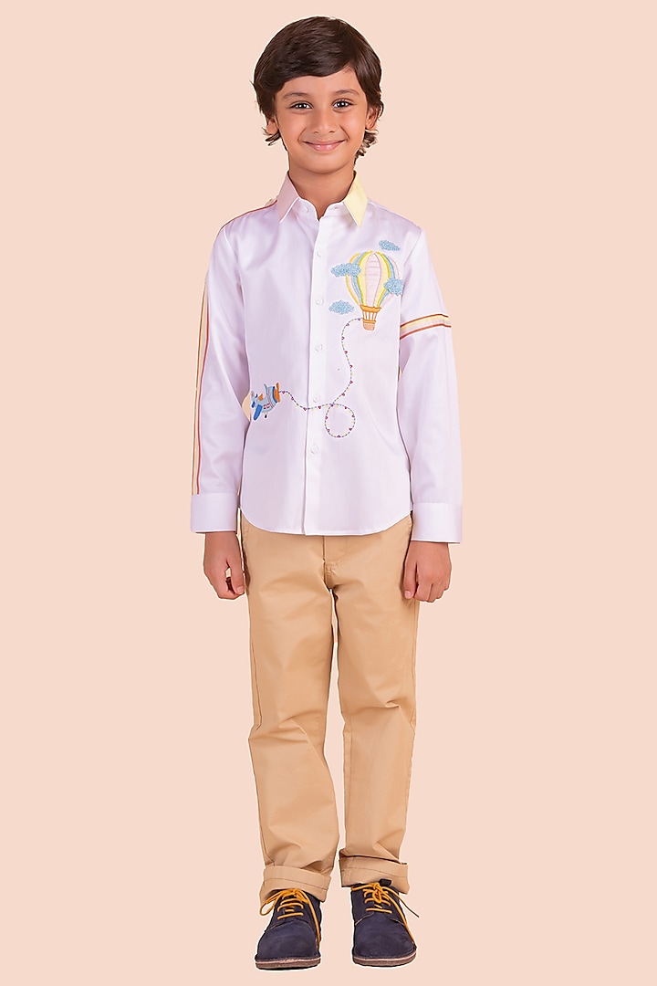 White Cotton Moti Embroidered Shirt For Boys by Partykles at Pernia's Pop Up Shop