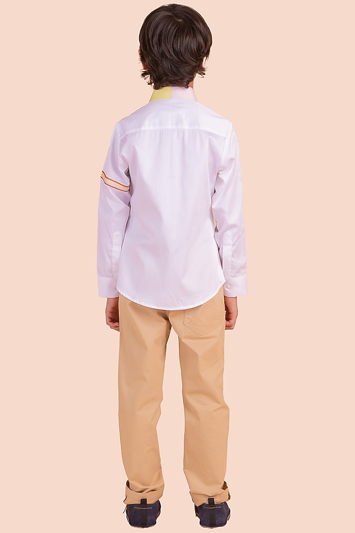 White Cotton Moti Embroidered Shirt For Boys by Partykles at Pernia's Pop Up Shop