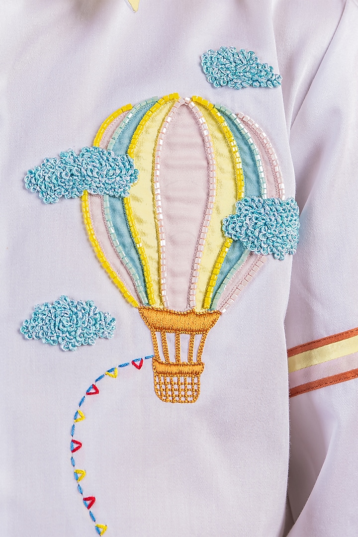 White Cotton Moti Embroidered Shirt For Boys by Partykles at Pernia's Pop Up Shop