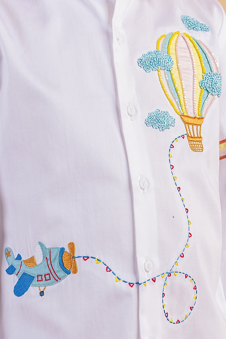 White Cotton Moti Embroidered Shirt For Boys by Partykles at Pernia's Pop Up Shop