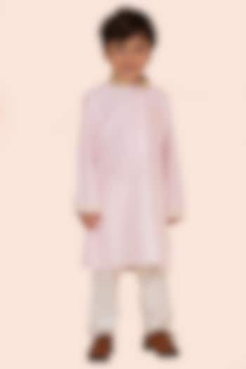 Light Pink Cotton Silk Thread & Moti Embroidered kurta Set For Boys by Partykles at Pernia's Pop Up Shop