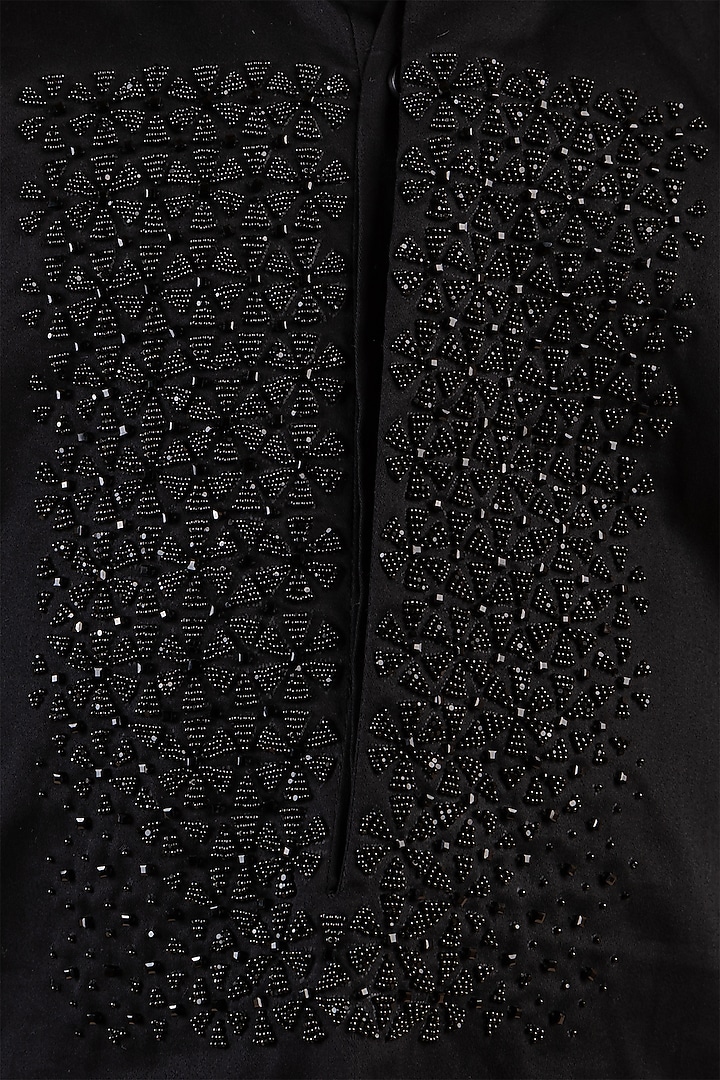 Black Cotton Satin Cutdana Embroidered Kurta Set For Boys by Partykles at Pernia's Pop Up Shop