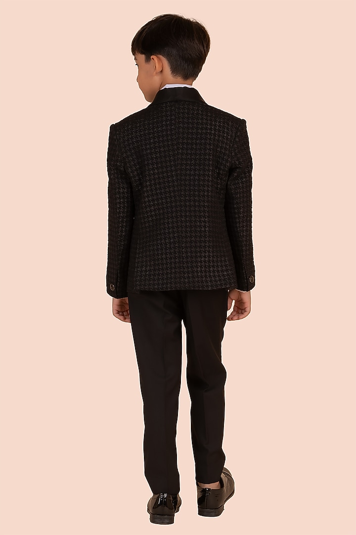 Black Jacquard Tuxedo Set For Boys by Partykles at Pernia's Pop Up Shop
