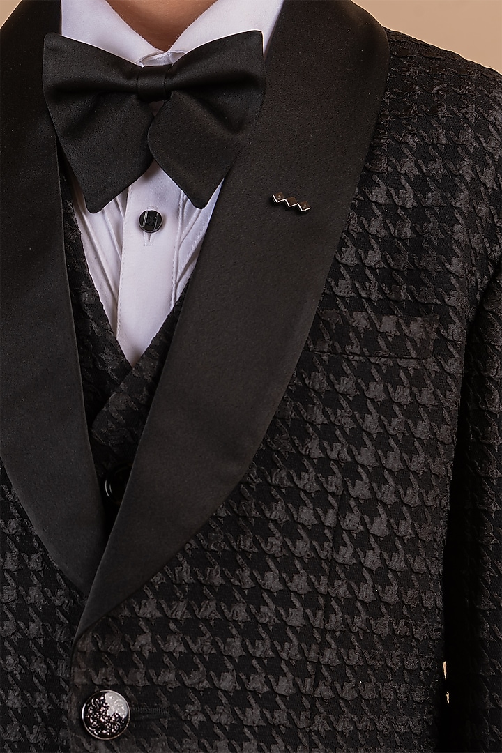 Black Jacquard Tuxedo Set For Boys by Partykles at Pernia's Pop Up Shop