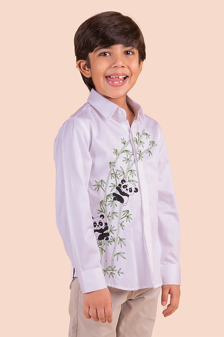 White Cotton Thread Embroidered Shirt For Boys by Partykles at Pernia's Pop Up Shop