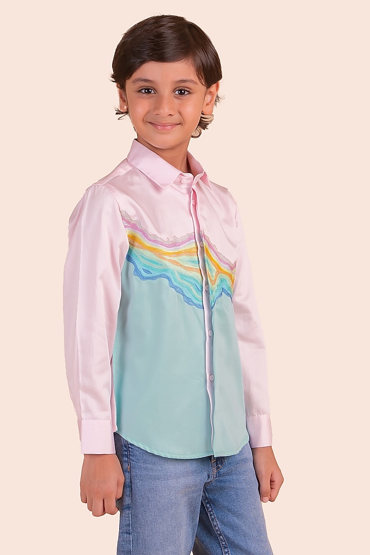 Multi-Colored Cotton Thread Embroidered Paneled Shirt For Boys by Partykles