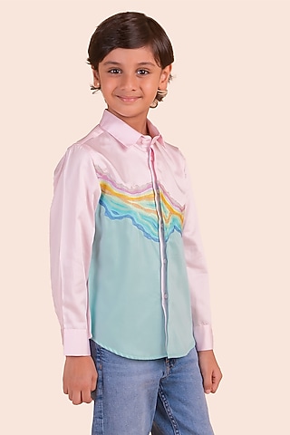 Multi-Colored Cotton Thread Embroidered Paneled Shirt For Boys by Partykles