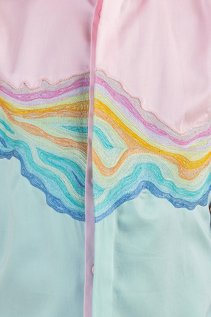 Multi-Colored Cotton Thread Embroidered Paneled Shirt For Boys by Partykles at Pernia's Pop Up Shop