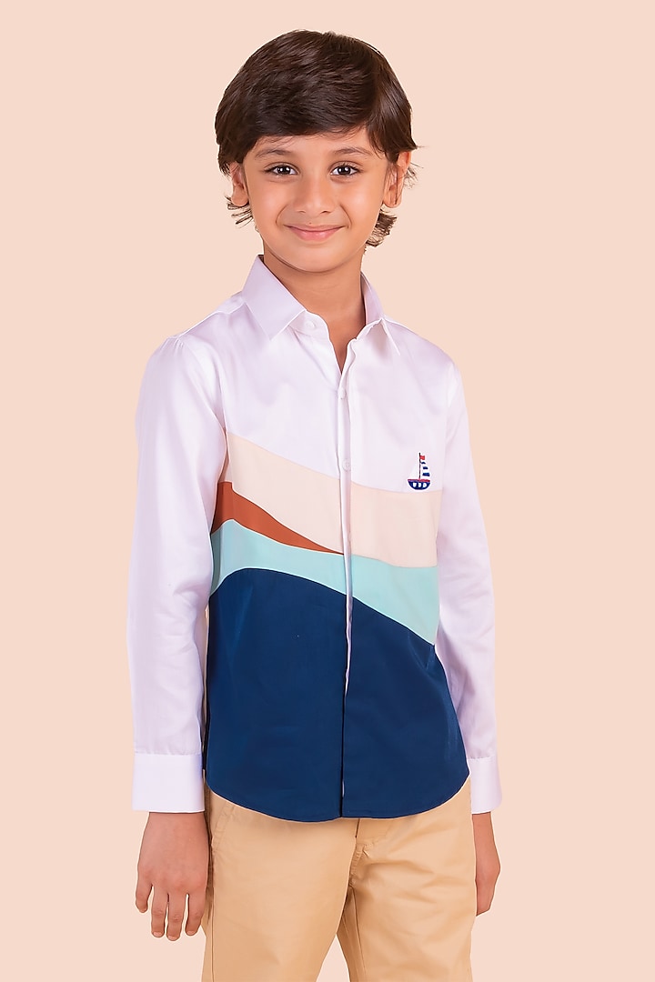 Multi-Colored Cotton Thread Embroidered Shirt For Boys by Partykles at Pernia's Pop Up Shop