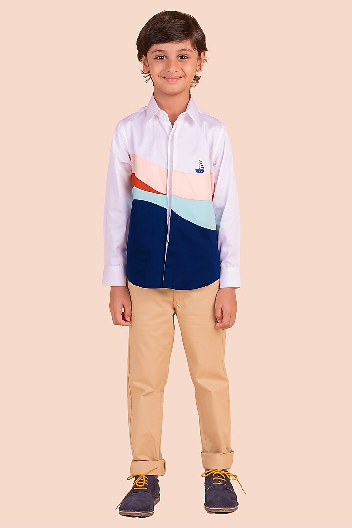Multi-Colored Cotton Thread Embroidered Shirt For Boys by Partykles at Pernia's Pop Up Shop