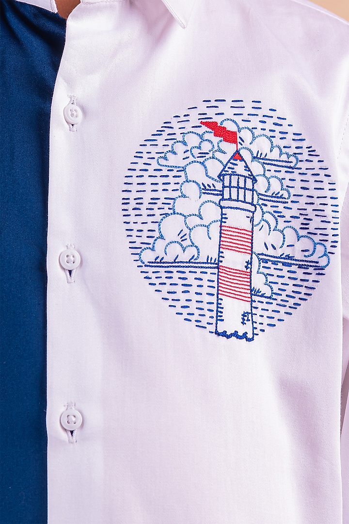 Multi-Colored Cotton Embroidered Paneled Shirt For Boys by Partykles at Pernia's Pop Up Shop
