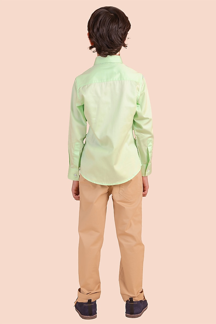 Pista Green Cotton Embroidered Shirt For Boys by Partykles at Pernia's Pop Up Shop