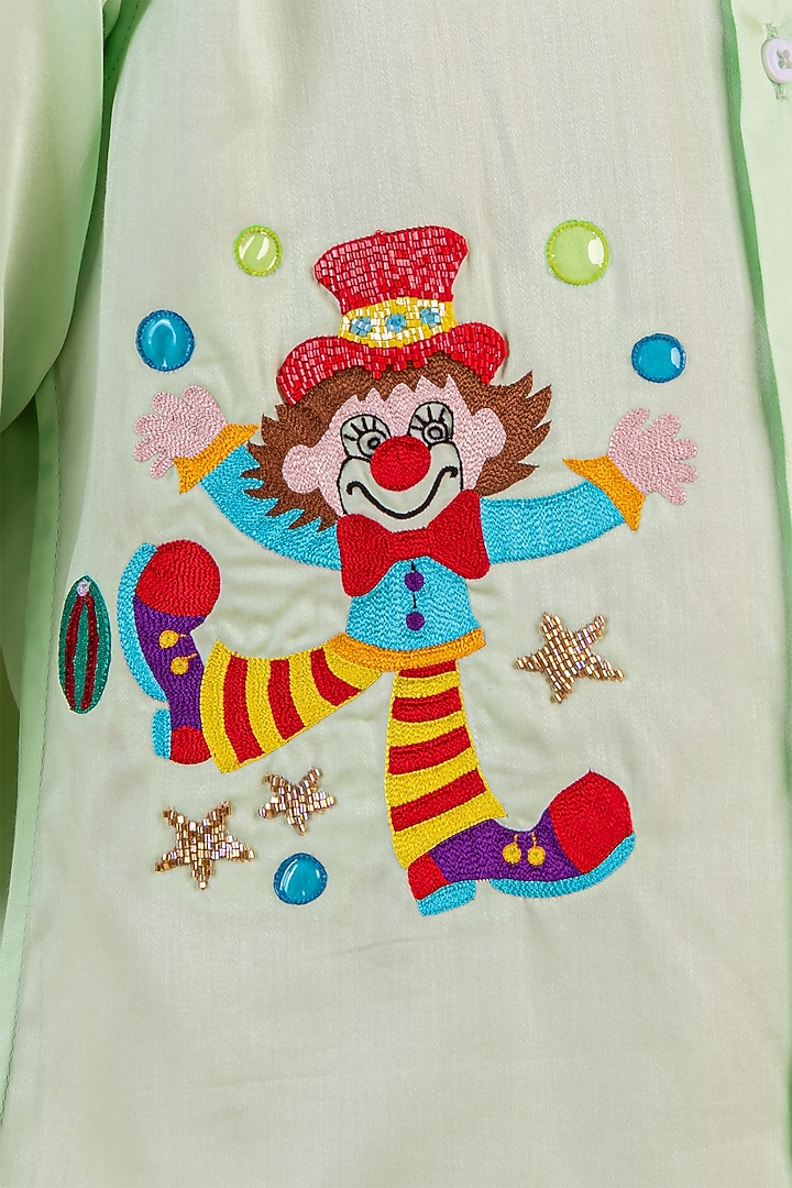 Pista Green Cotton Embroidered Shirt For Boys by Partykles at Pernia's Pop Up Shop