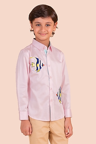 Pink Cotton Embroidered Shirt For Boys by Partykles