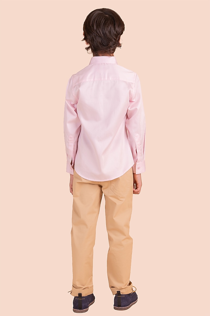 Pink Cotton Embroidered Shirt For Boys by Partykles at Pernia's Pop Up Shop