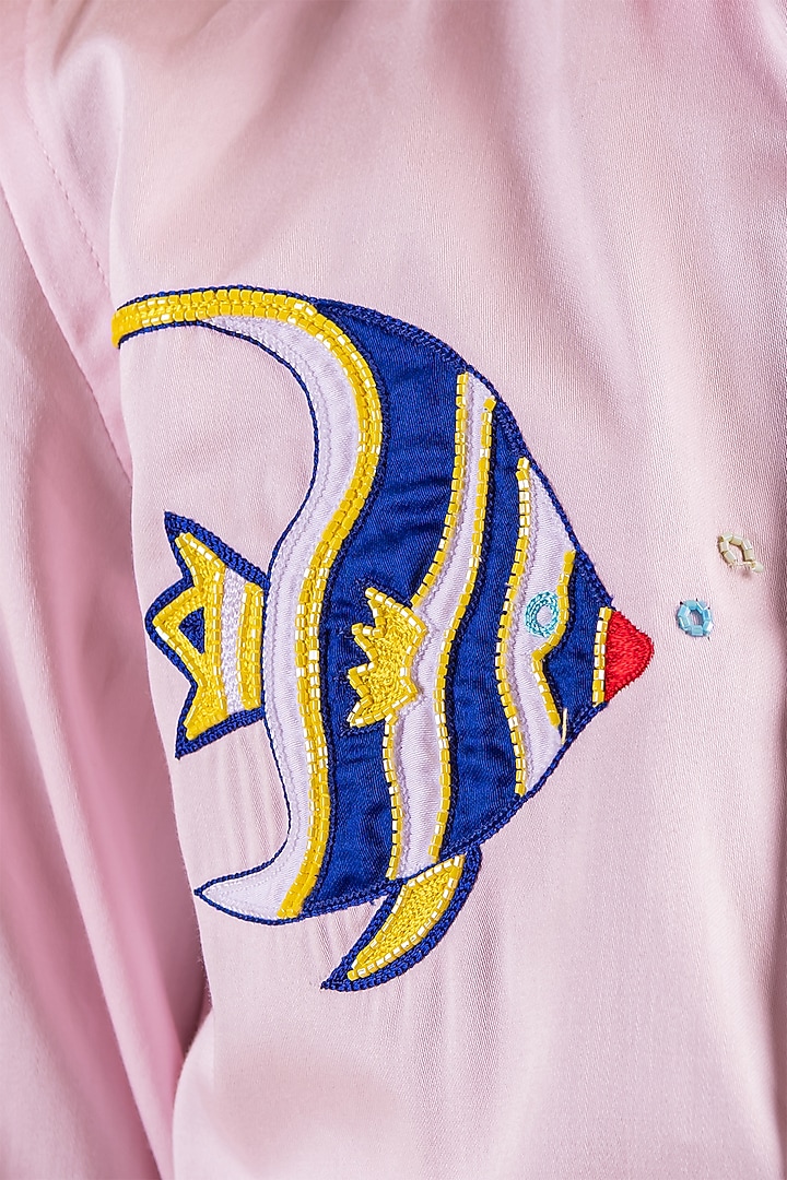 Pink Cotton Embroidered Shirt For Boys by Partykles at Pernia's Pop Up Shop