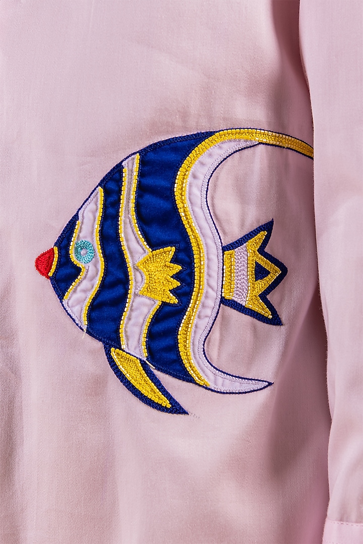 Pink Cotton Embroidered Shirt For Boys by Partykles at Pernia's Pop Up Shop