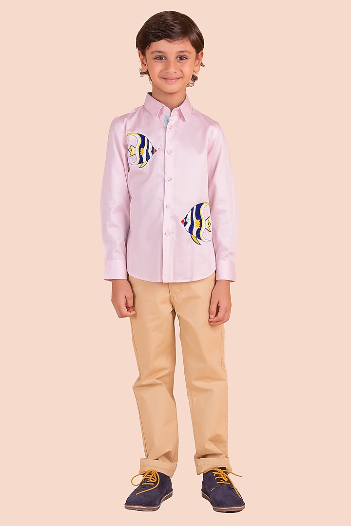 Pink Cotton Embroidered Shirt For Boys by Partykles at Pernia's Pop Up Shop