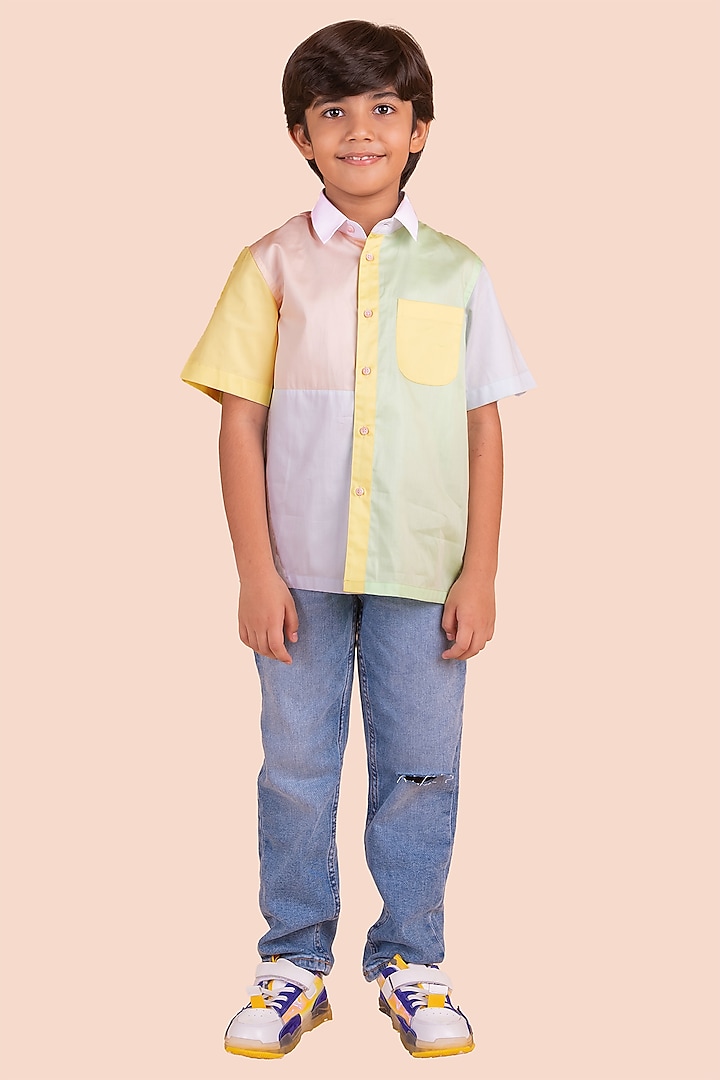 Multi-Colored Cotton Paneled Shirt For Boys by Partykles at Pernia's Pop Up Shop