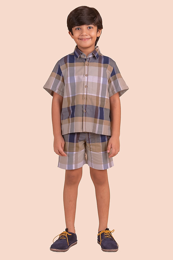 Multi-Colored Cotton Oxford Printed Co-Ord Set For Boys by Partykles at Pernia's Pop Up Shop