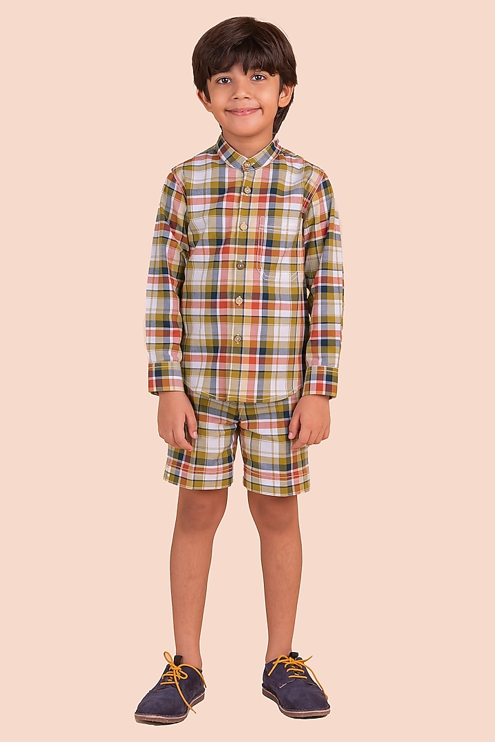 Multi-Colored Cotton Oxford Printed Co-Ord Set For Boys by Partykles at Pernia's Pop Up Shop