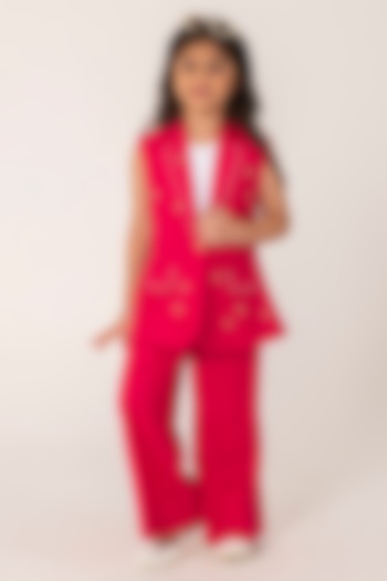 Fuchsia Pink Terry Rayon Embroidered Blazer Set by Partykles at Pernia's Pop Up Shop