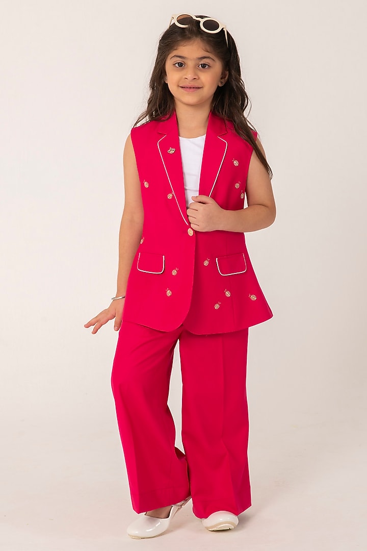 Fuchsia Pink Terry Rayon Embroidered Blazer Set by Partykles at Pernia's Pop Up Shop