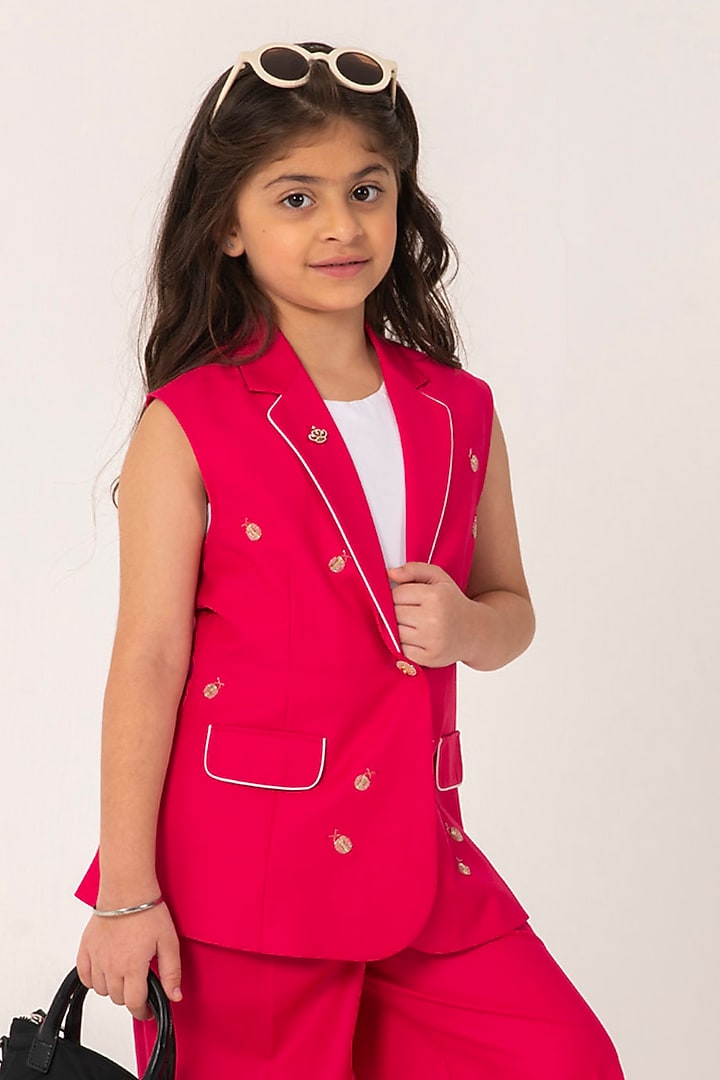 Fuchsia Pink Terry Rayon Embroidered Blazer Set by Partykles at Pernia's Pop Up Shop