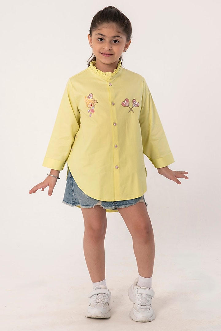 Pastel Neon Cotton Embroidered Shirt For Girls by Partykles at Pernia's Pop Up Shop