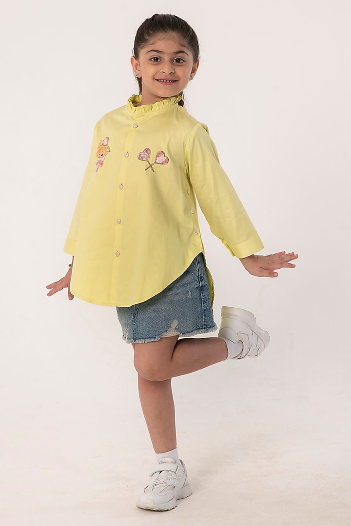 Pastel Neon Cotton Embroidered Shirt For Girls by Partykles at Pernia's Pop Up Shop