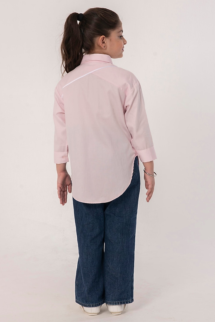 Pink Cotton Embroidered Shirt For Girls by Partykles at Pernia's Pop Up Shop
