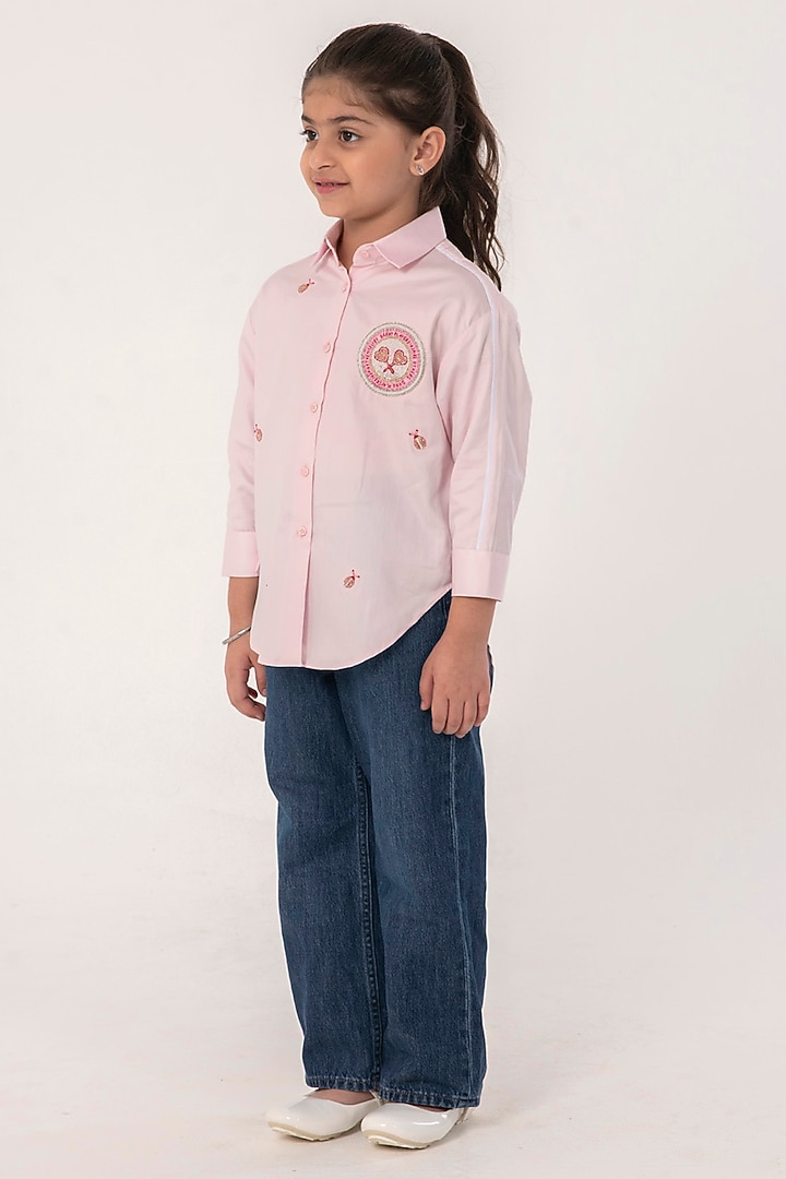 Pink Cotton Embroidered Shirt For Girls by Partykles at Pernia's Pop Up Shop